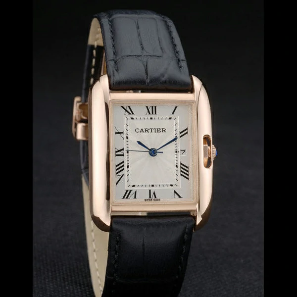 Cartier Tank Anglaise 30mm White Dial Gold Case Black Leather Bracelet new59181