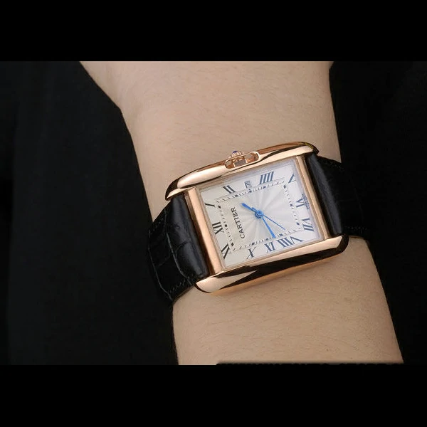 Cartier Tank Anglaise 30mm White Dial Gold Case Black Leather Bracelet new59181