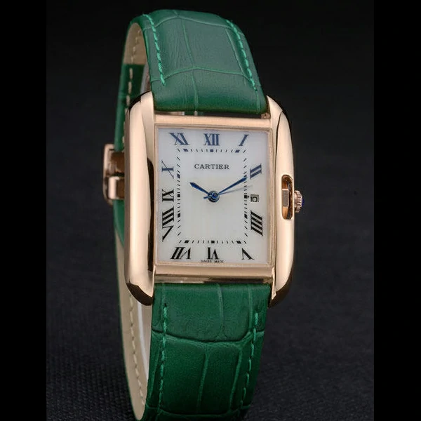 Cartier Tank Anglaise 30mm White Dial Gold Case Green Leather Bracelet new59183