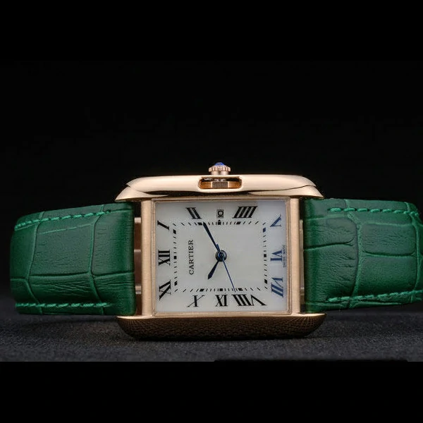 Cartier Tank Anglaise 30mm White Dial Gold Case Green Leather Bracelet new59183