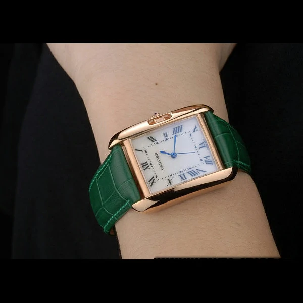 Cartier Tank Anglaise 30mm White Dial Gold Case Green Leather Bracelet new59183