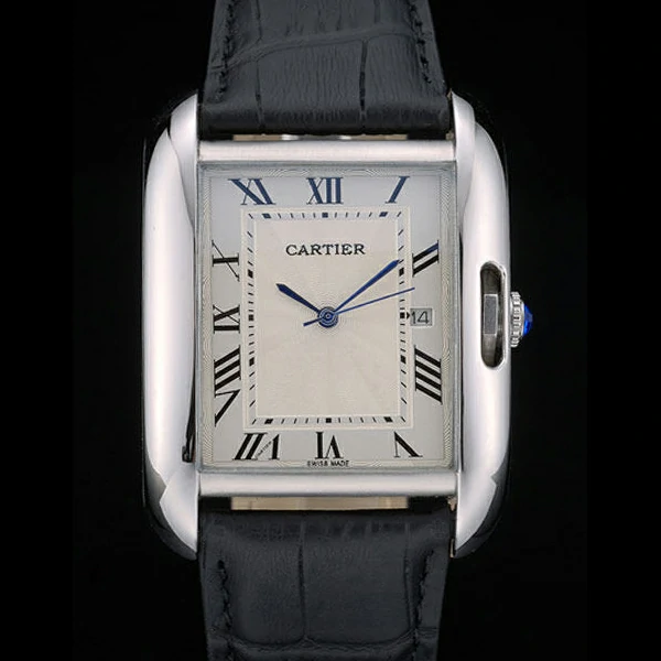 Cartier Tank Anglaise 36mm White Dial Stainless Steel Case Black Leather Bracelet new59186