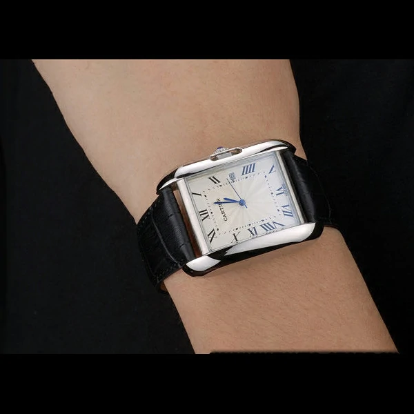 Cartier Tank Anglaise 36mm White Dial Stainless Steel Case Black Leather Bracelet new59186
