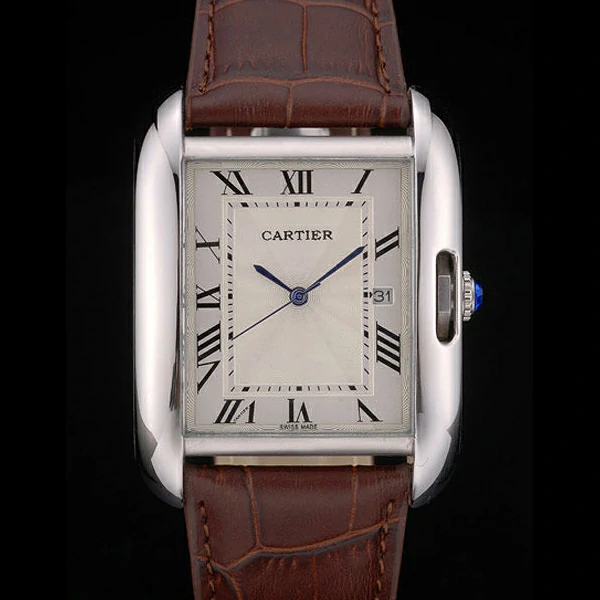 Cartier Tank Anglaise 36mm White Dial Stainless Steel Case Brown Leather Bracelet new59187