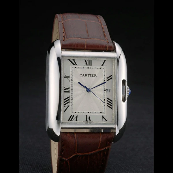 Cartier Tank Anglaise 36mm White Dial Stainless Steel Case Brown Leather Bracelet new59187