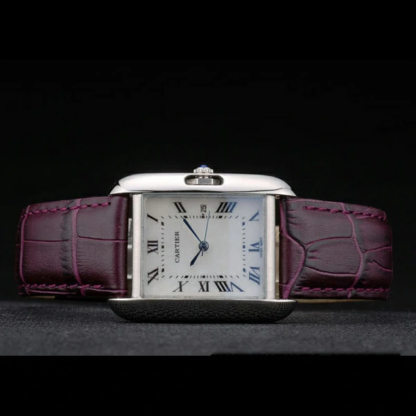 Cartier Tank Anglaise 30mm White Dial Stainless Steel Case Purple Leather Bracelet new59188