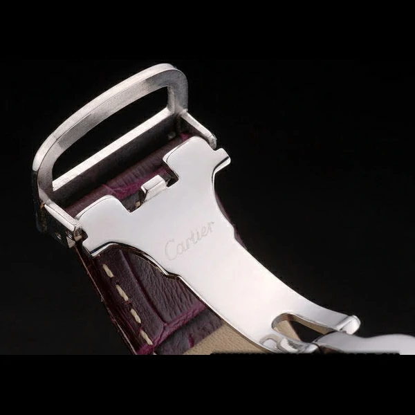 Cartier Tank Anglaise 30mm White Dial Stainless Steel Case Purple Leather Bracelet new59188