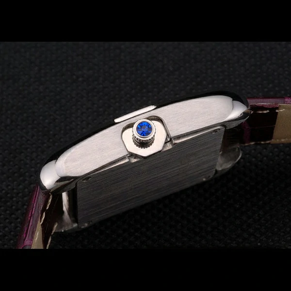 Cartier Tank Anglaise 30mm White Dial Stainless Steel Case Purple Leather Bracelet new59188