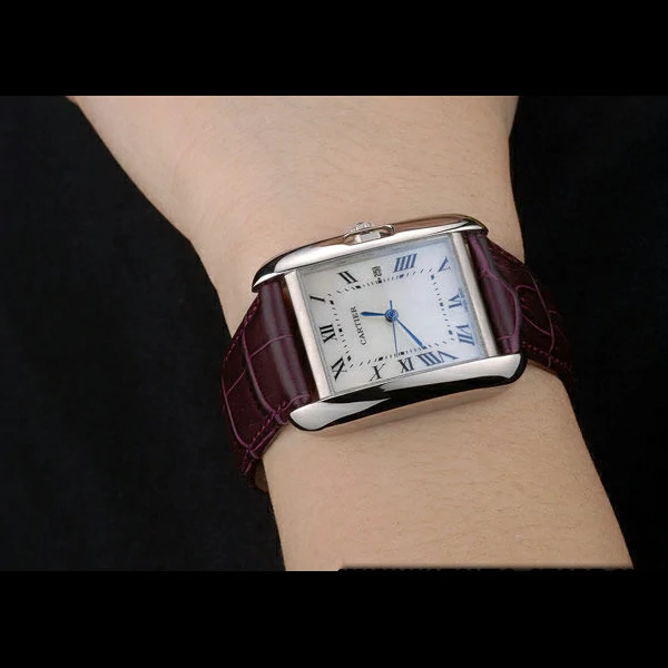 Cartier Tank Anglaise 30mm White Dial Stainless Steel Case Purple Leather Bracelet new59188