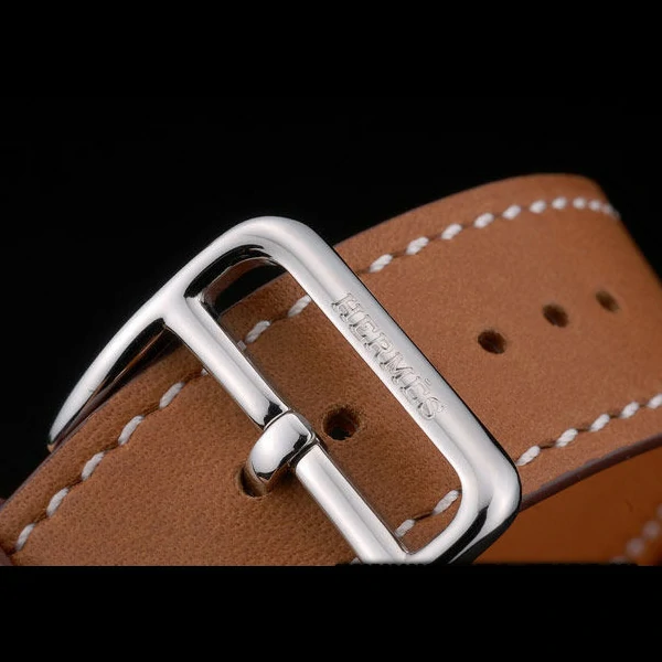 Hermes Heure H Stainless Steel Polished Bezel Tan Leather Strap White Dial new59195