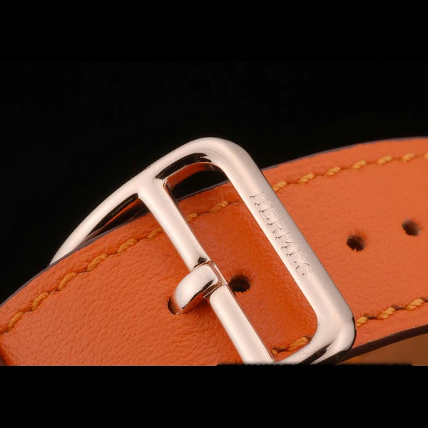Hermes Heure H Rose Gold Bezel Orange Leather Strap White Dial new59198