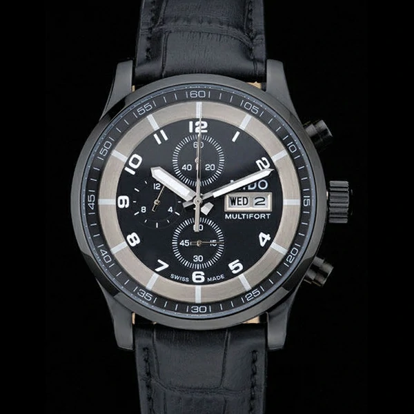Mido Multifort Black Ceramic Bezel Black Croco Leather Bracelet Black Dial new59223