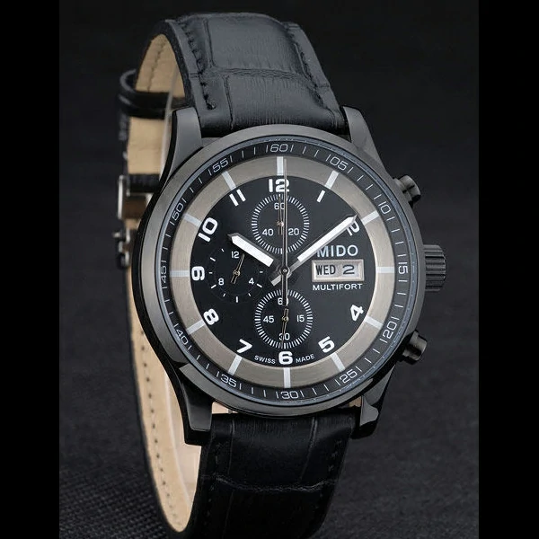 Mido Multifort Black Ceramic Bezel Black Croco Leather Bracelet Black Dial new59223