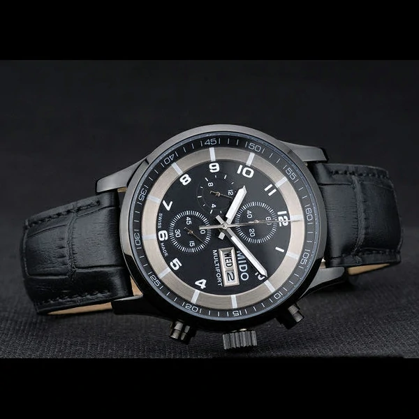 Mido Multifort Black Ceramic Bezel Black Croco Leather Bracelet Black Dial new59223