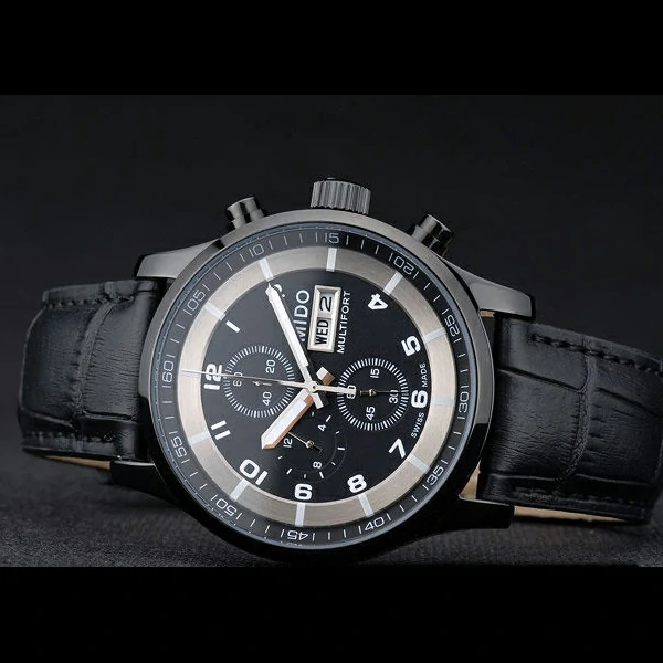 Mido Multifort Black Ceramic Bezel Black Croco Leather Bracelet Black Dial new59223