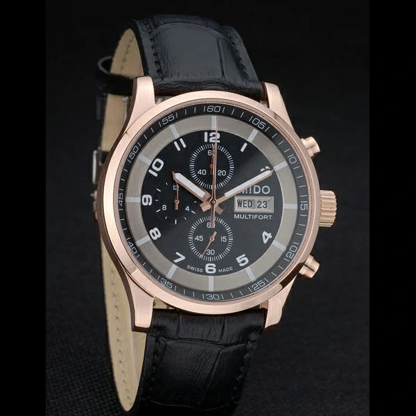 Mido Multifort Rose Gold Stainless Steel Bezel Black Croco Leather Bracelet Black Dial new59225