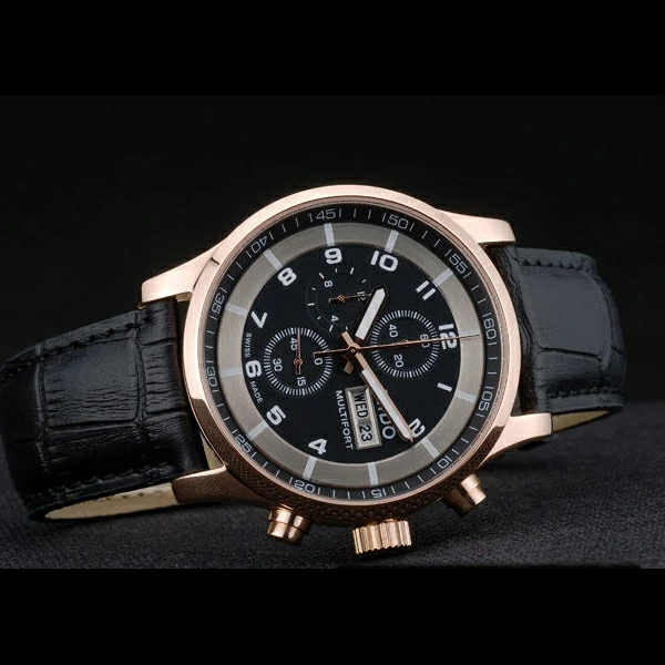Mido Multifort Rose Gold Stainless Steel Bezel Black Croco Leather Bracelet Black Dial new59225