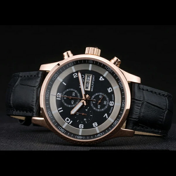 Mido Multifort Rose Gold Stainless Steel Bezel Black Croco Leather Bracelet Black Dial new59225