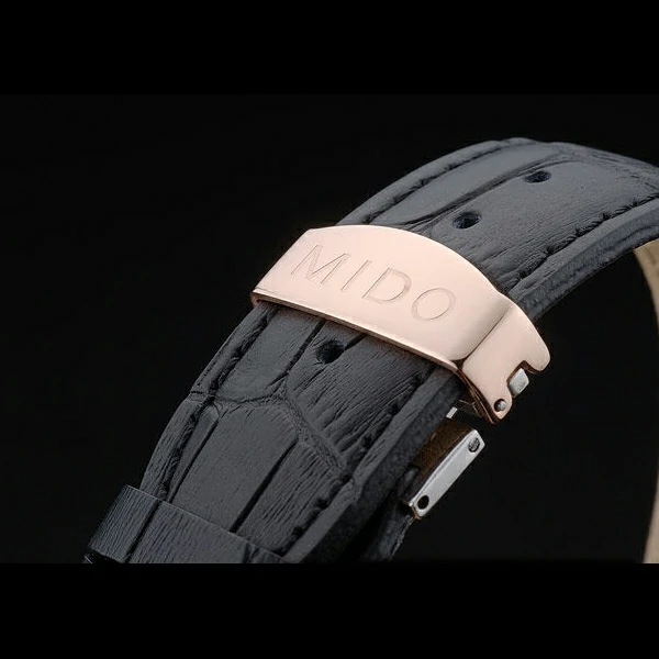 Mido Multifort Rose Gold Stainless Steel Bezel Black Croco Leather Bracelet Black Dial new59225