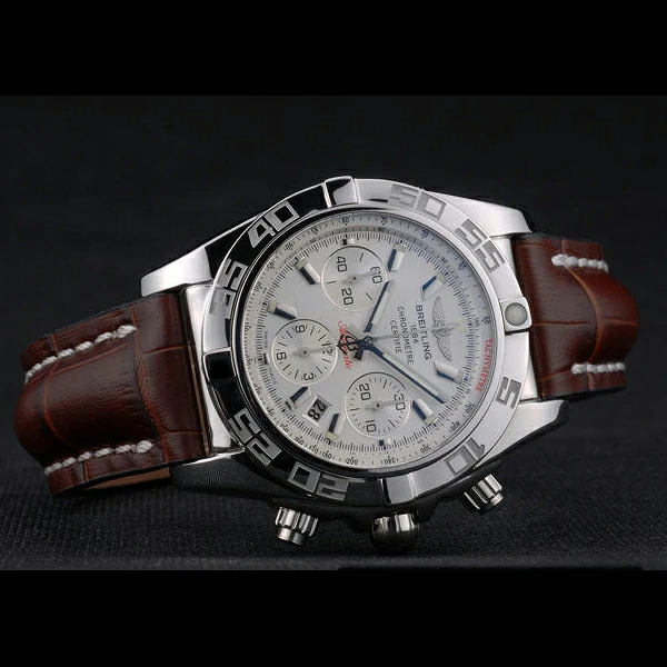 Breitling Certifie Stainless Steel Bezel Brown Croco Leather Bracelet White Dial new59231