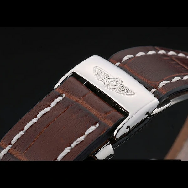 Breitling Certifie Stainless Steel Bezel Brown Croco Leather Bracelet White Dial new59231