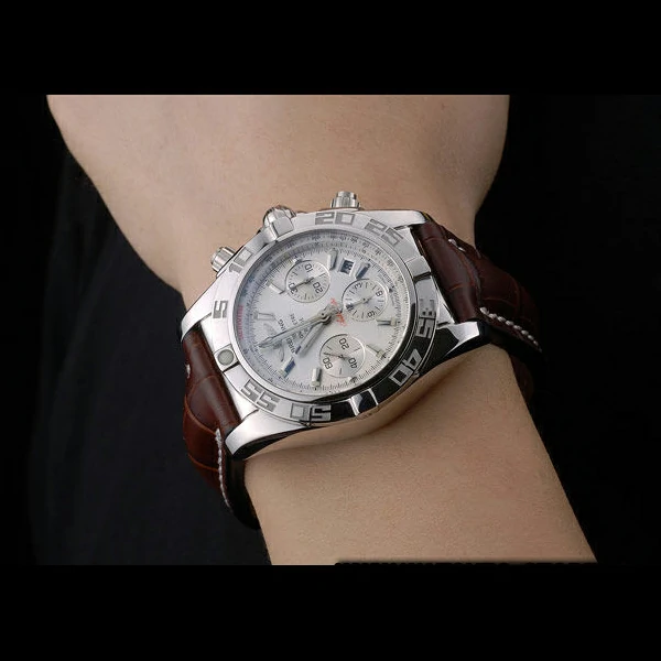 Breitling Certifie Stainless Steel Bezel Brown Croco Leather Bracelet White Dial new59231