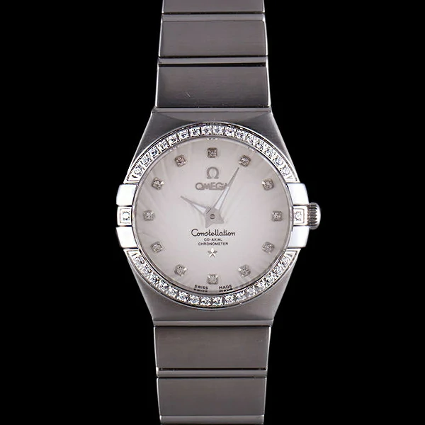 Lady Omega Constellation Crystal Encrusted Bezel Silver Radial Dial new59237