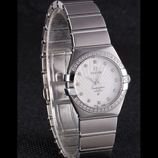 Lady Omega Constellation Crystal Encrusted Bezel Silver Radial Dial new59237