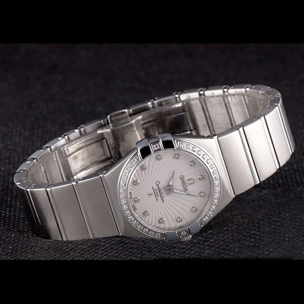 Lady Omega Constellation Crystal Encrusted Bezel Silver Radial Dial new59237