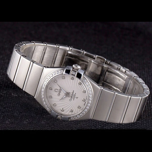 Lady Omega Constellation Crystal Encrusted Bezel Silver Radial Dial new59237