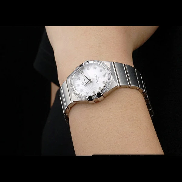 Lady Omega Constellation Crystal Encrusted Bezel Silver Radial Dial new59237