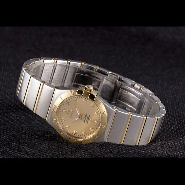 Lady Omega Constellation Stainless Steel Bracelet Golden Dial new59238