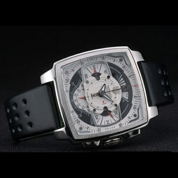 Tag Heuer Monaco Black Green Perforated Leather Strap White Dial new59251