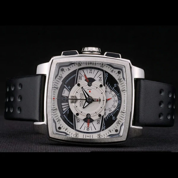 Tag Heuer Monaco Black Green Perforated Leather Strap White Dial new59251