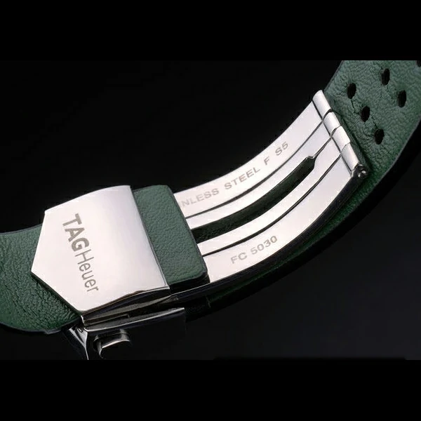 Tag Heuer Monaco Black Green Perforated Leather Strap White Dial new59251