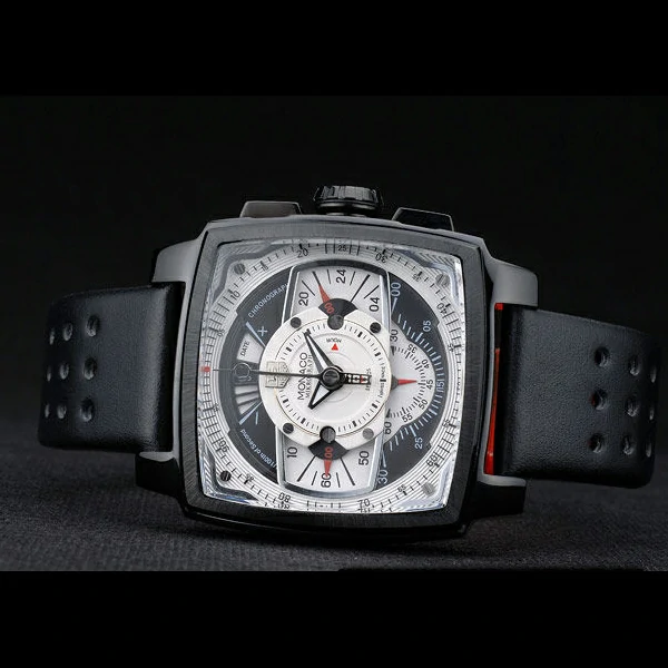 Tag Heuer Monaco Black Red Perforated Leather Strap White Dial new59252