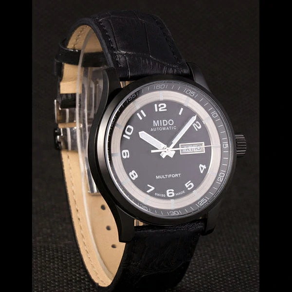 Mido Multifort Black Croco Leather Strap Black Silver Dial new59270