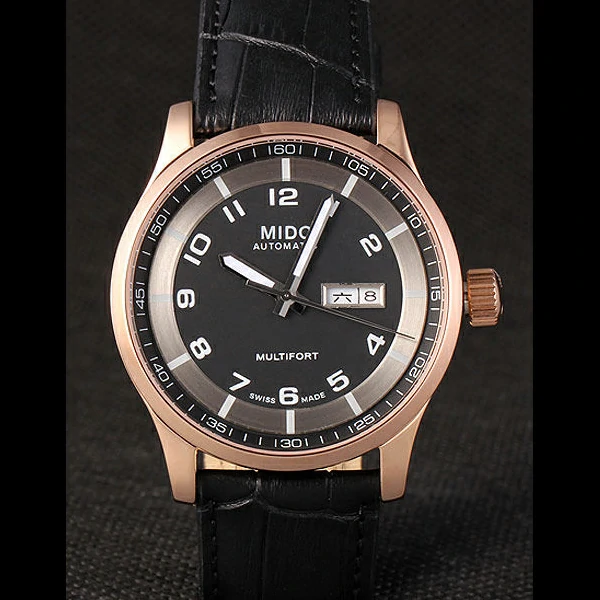 Mido Multifort Black Croco Leather Strap Black Silver Dial new59271