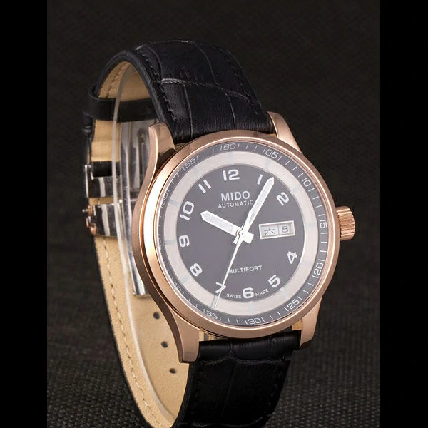 Mido Multifort Black Croco Leather Strap Black Silver Dial new59271