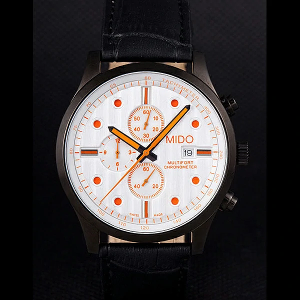 Mido Multifort Black Croco Leather Strap Orange Dial Details new59272