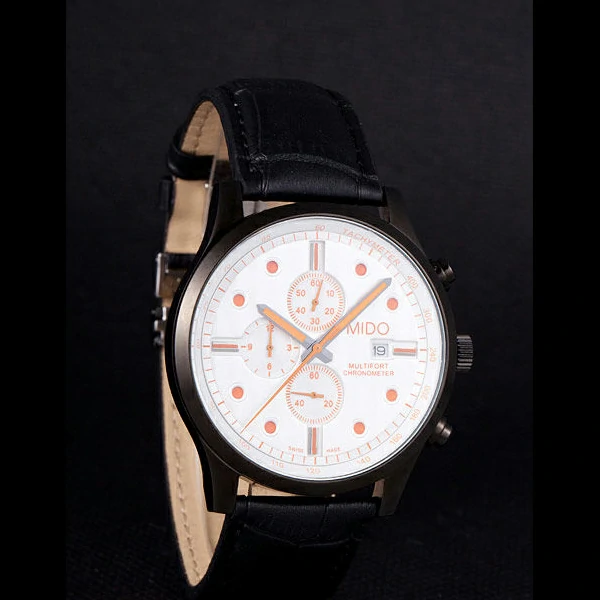 Mido Multifort Black Croco Leather Strap Orange Dial Details new59272