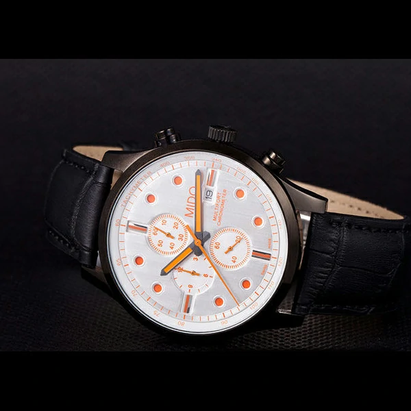 Mido Multifort Black Croco Leather Strap Orange Dial Details new59272
