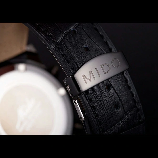 Mido Multifort Black Croco Leather Strap Orange Dial Details new59272