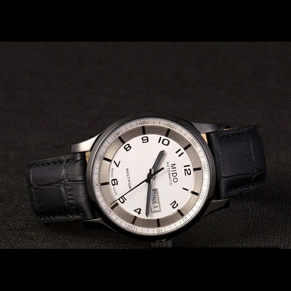 Mido Multifort Black Croco Leather Strap White Silver Dial new59273