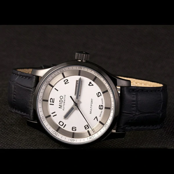 Mido Multifort Black Croco Leather Strap White Silver Dial new59273