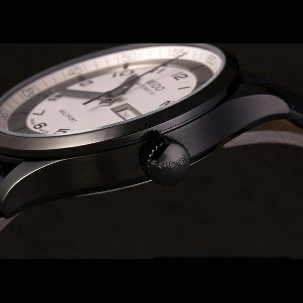 Mido Multifort Black Croco Leather Strap White Silver Dial new59273
