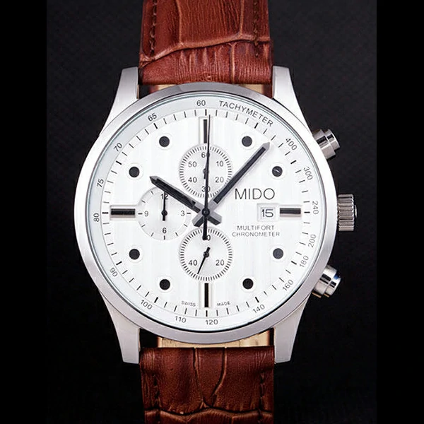 Mido Multifort Brown Croco Leather Strap White Dial new59274