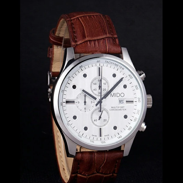 Mido Multifort Brown Croco Leather Strap White Dial new59274