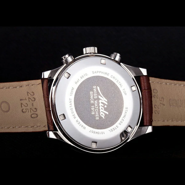 Mido Multifort Brown Croco Leather Strap White Dial new59274