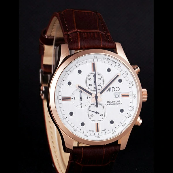 Mido Multifort Brown Croco Leather Strap White Dial new59275